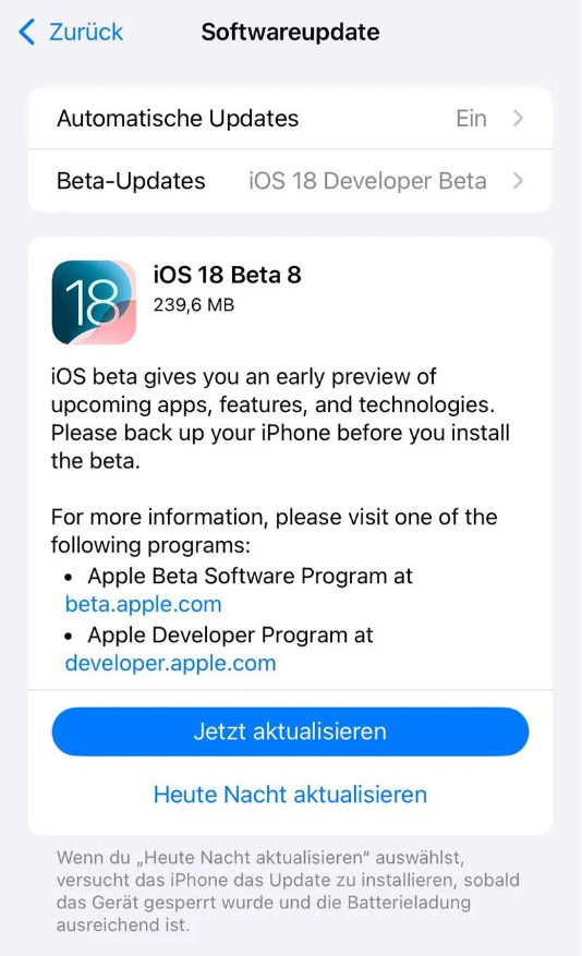 庐山苹果手机维修分享苹果 iOS / iPadOS 18 开发者预览版 Beta 8 发布 